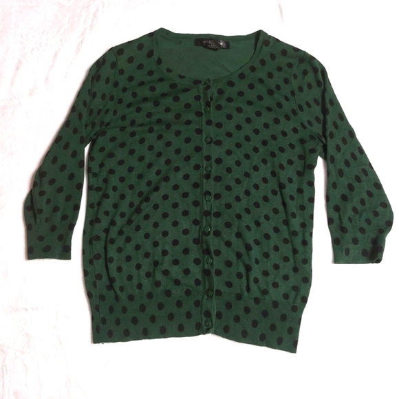 89th & Madison Sweaters - 89th And Madison Women's Green Polka-dot Cardigan Size Medium